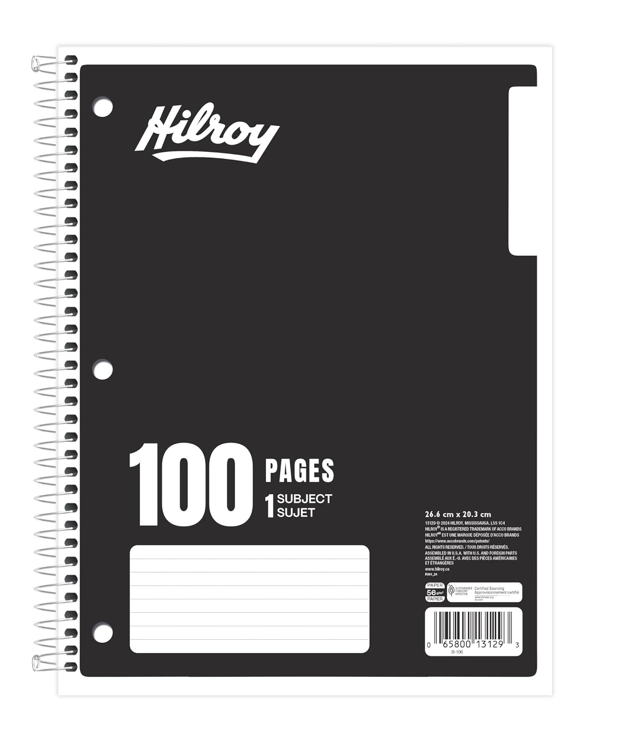 Cahier ligné, reliure à spirale, 1 sujet, 26,7 x 20,3 cm, 100 pages (2/2)